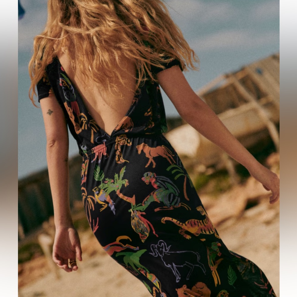 Sezane Black Maxi Dress with Colorful Animal Print - Picture 2 of 8